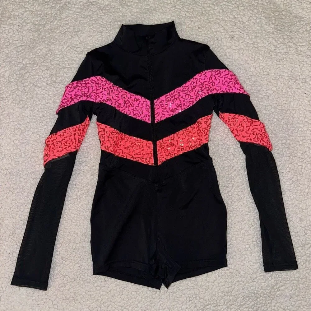 Weissman Showtime Girls Acro Dance Leotard Black Pink Size Medium